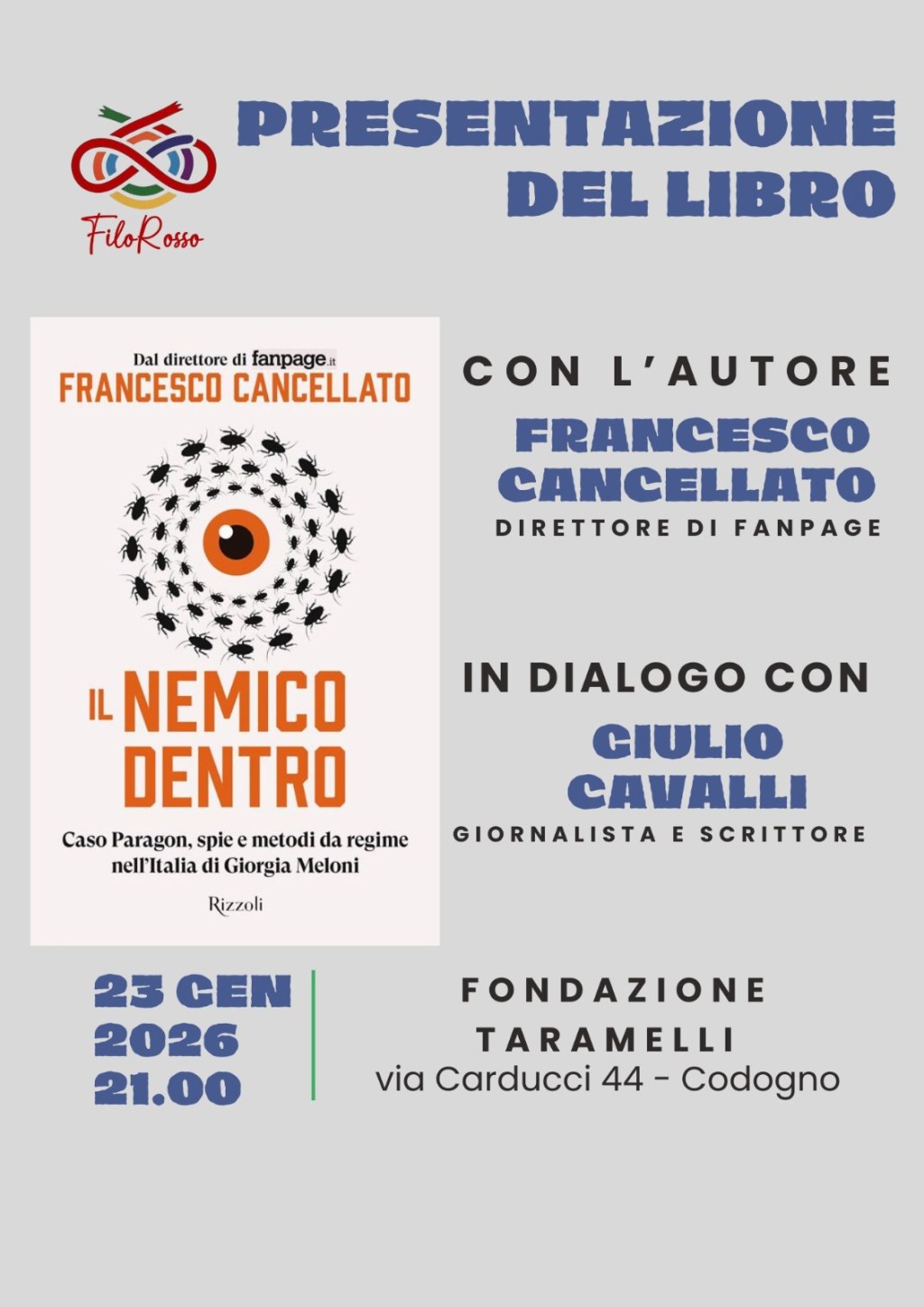 Una serata di partecipazione e solidarietà: Cancellato e Cavalli ospiti di&nbsp;FiloRosso